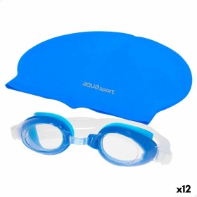 Bonnet et lunettes de bain AquaSport Bleu Enfant Plastique (12 Unités): Plus de 300.000 produits de grandes marques en vente dir