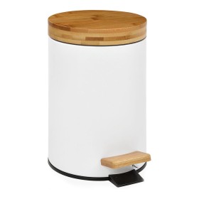 Poubelle à pédale Andrea House Blanc Mat Métal Bambou 3 L (Ø 17 x 26 cm): Plus de 300.000 produits de grandes marques en vente d