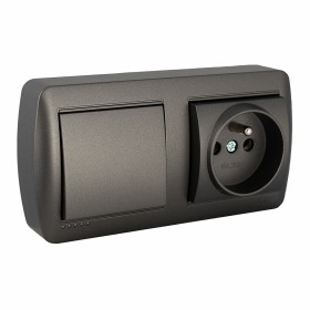 Base double Prise + Interrupteur Solera Mural 2p+t 250 V 16 A Graphite: Plus de 300.000 produits de grandes marques en vente dir