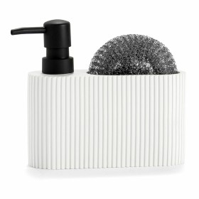 Distributeur de Liquide Vaisselle 2 en 1 Andrea House CC71086 Blanc Résine Tampon à récurer 16 x 5 x 15 cm 300 ml: Plus de 300.0