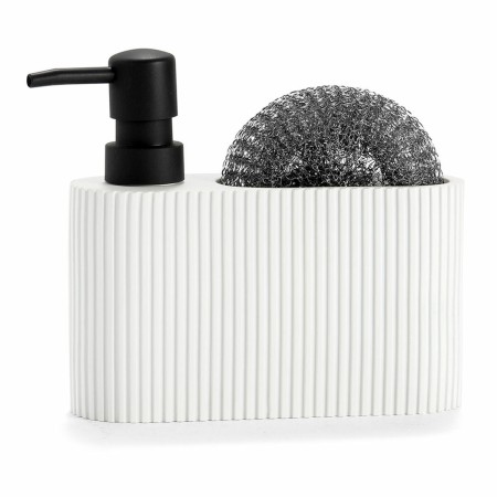 Distributeur de Liquide Vaisselle 2 en 1 Andrea House CC71086 Blanc Résine Tampon à récurer 16 x 5 x 15 cm 300 ml: Plus de 300.0