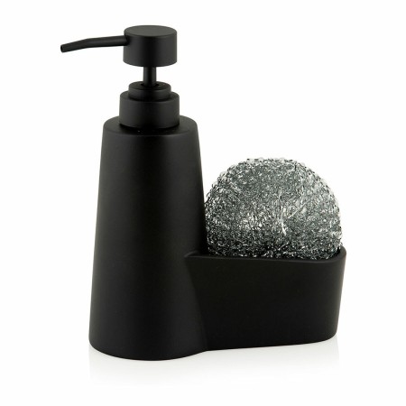 Distributeur de Liquide Vaisselle 2 en 1 Andrea House CC70059 Noir mat Plastique Tampon à récurer 14,5 x 7 x 18,5 cm 260 ml: Plu