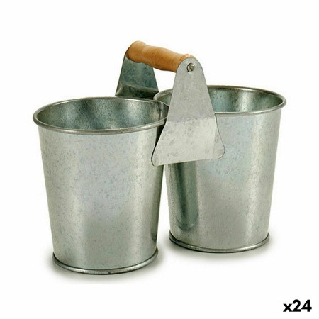 Cache-pot Ibergarden D60088-B Marron Argenté Bois Zinc Double 20 x 15 x 10,2 cm (24 Unités): Plus de 300.000 produits de grandes