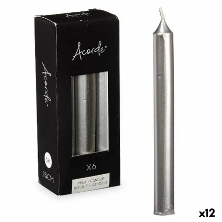 Ensemble de Bougies Acorde 123-E-AR Argenté 2 x 2 x 15 cm (12 Unités): Plus de 300.000 produits de grandes marques en vente dire