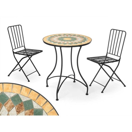 Table avec 2 chaises Ibergarden Mosaico-Forja Noir Ocre: Plus de 300.000 produits de grandes marques en vente directe à prix usi