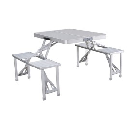 Ensemble Marbueno: Table et 4 Sièges avec Trou pour Parasol Pliable Aluminium Gris Camping Plage 136X85X67 cm 10439: Plus de 300
