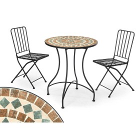 Table avec 2 chaises Ibergarden Mosaico-Forja Marron Noir: Plus de 300.000 produits de grandes marques en vente directe à prix u