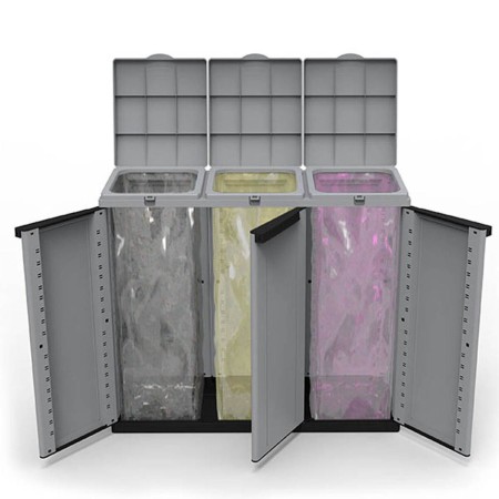 Poubelle recyclage Ecoline Noir/Gris 3 portes (102 x 39 x 88,7 cm): Plus de 300.000 produits de grandes marques en vente directe