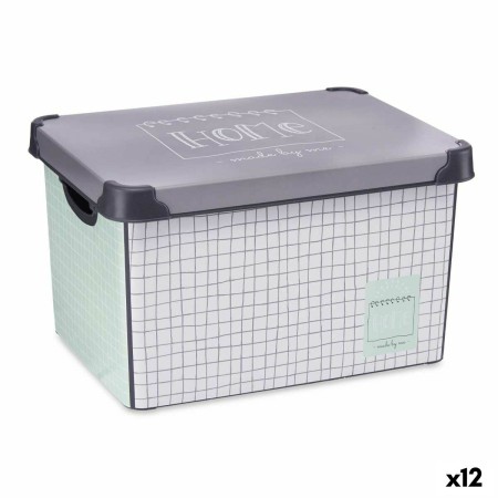 Boîte de rangement avec couvercle Kipit Home Gris Plastique à carreaux 22 L 29 x 23,5 x 39 cm (12 Unités): Plus de 300.000 produ