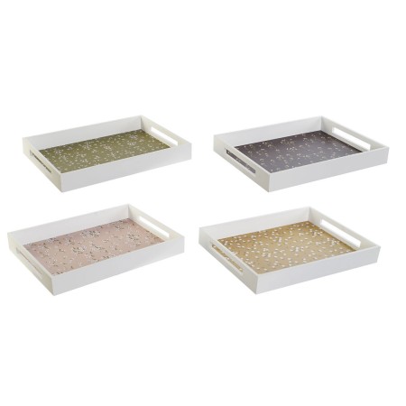 Plateau DKD Home Decor Vert Moutarde Brun foncé Rose clair Bois MDF 40 x 30 x 5 cm (4 Unités): Plus de 300.000 produits de grand