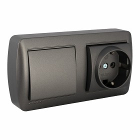 Base double Prise + Interrupteur Solera Mural 2p+t 250 V 16 A Graphite: Plus de 300.000 produits de grandes marques en vente dir