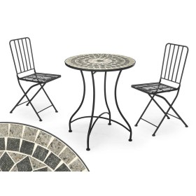 Table avec 2 chaises Ibergarden Mosaico-Forja Noir Gris: Plus de 300.000 produits de grandes marques en vente directe à prix usi