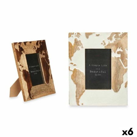 Cadre photo Blanc Marron Bois de manguier Mappemonde 20 x 25 x 1,5 cm (6 Unités): Plus de 300.000 produits de grandes marques en
